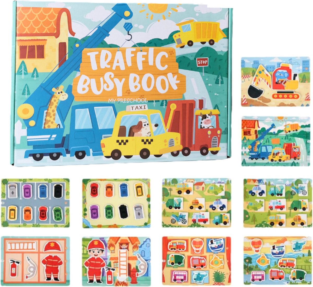 Montessori Busy Book - Doeboek Stickerboek voor Peuter Voertuigen - Educatif Spel voor Kinderen 3,4,5 jaar - Sinterklaas Cadeautjes - Montessori Speelgoed Jongens en Meisjes 3-5 jaar - Montessori Activiteitenboek- Speelgoedboek voor onderweg