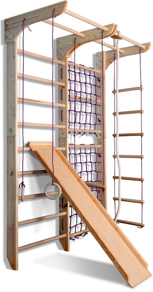 Juliard.Club   Gladiator 2 met Touwset en Glijbaan - Klimmuur   Klimnet voor kinderen - vernis