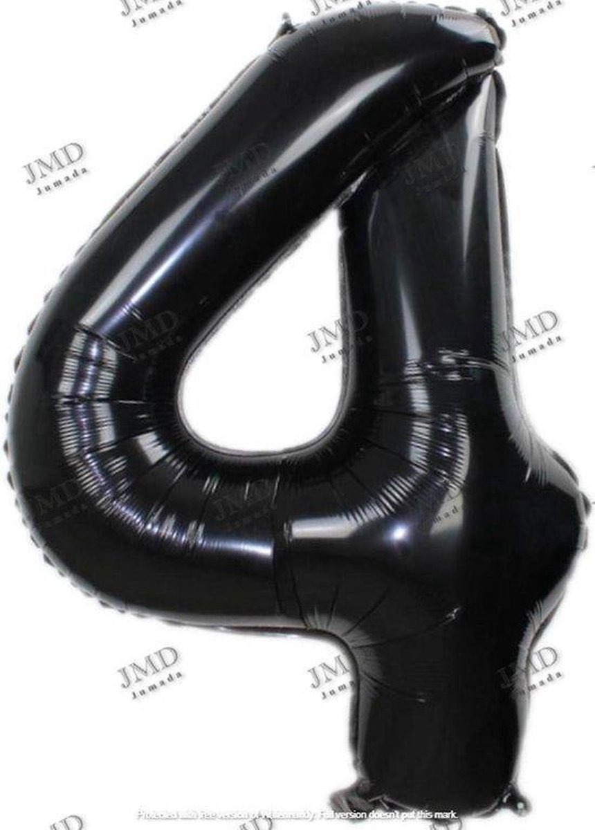 Folie ballon L 75cm met opblaasrietje - cijfer 4  zwart - 4 jaar folieballon - 1 meter groot met rietje - Mixen met andere cijfers en/of kleuren binnen het Jumada merk mogelijk