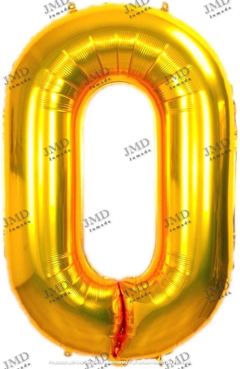 Folie ballon XL 100cm met opblaasrietje - cijfer 0 goud - 10 jaar folieballon - 1 meter groot met rietje - Mixen met andere cijfers en/of kleuren binnen het Jumada merk mogelijk