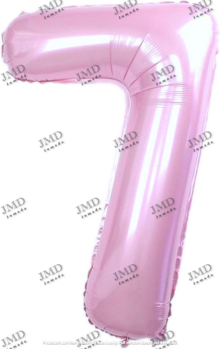 Folie ballon XL 100cm met opblaasrietje - cijfer 7 roze - 7 jaar folieballon - 1 meter groot met rietje - Mixen met andere cijfers en/of kleuren binnen het Jumada merk mogelijk