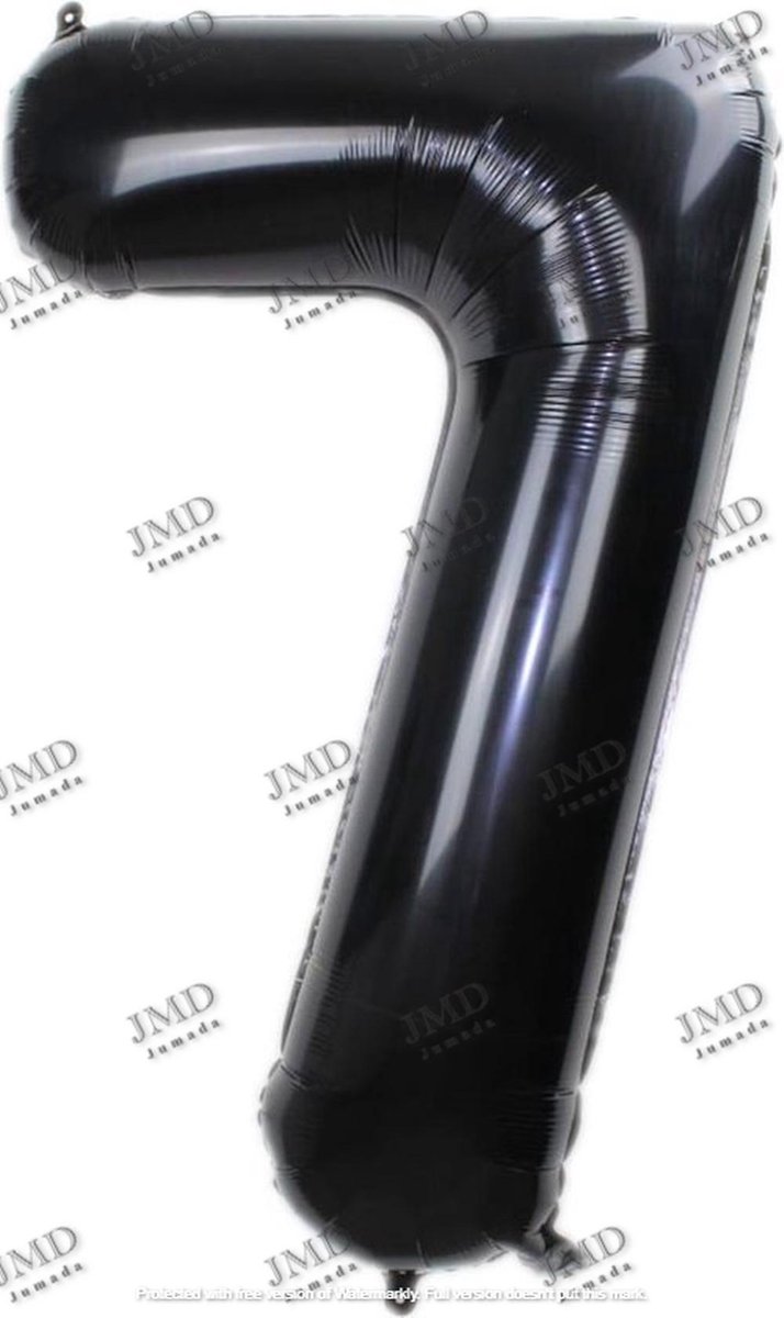 Folie ballon XL 100cm met opblaasrietje - cijfer 7 zwart - 7 jaar folieballon - 1 meter groot met rietje - Mixen met andere cijfers en/of kleuren binnen het Jumada merk mogelijk