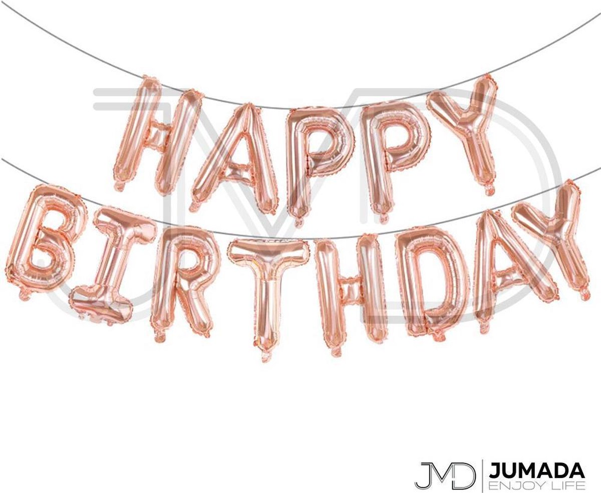 Happy Birthday Folie Ballon - Slinger - Feestversiering - Decoratie - Roze Goud