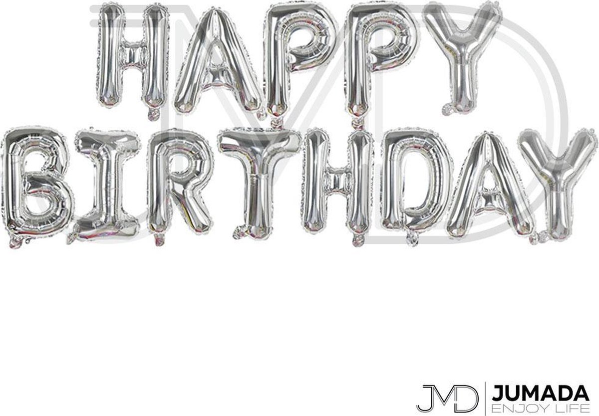 Happy Birthday Folie Ballon - Slinger - Feestversiering - Decoratie - Zilver