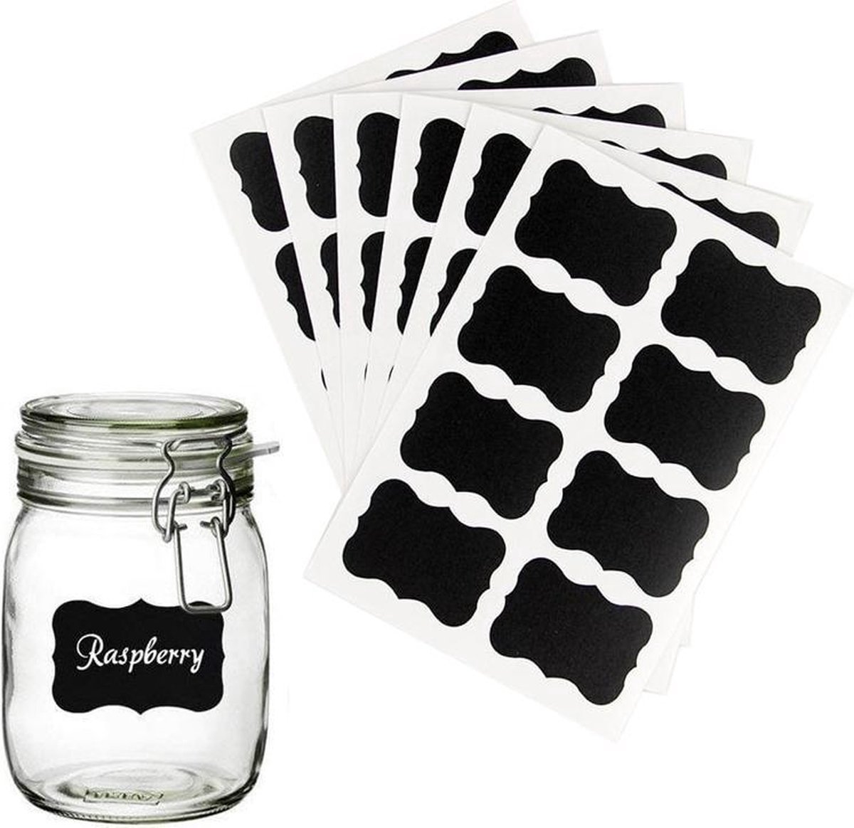   - 48x Krijtbord Stickers - Luxe Krijtbord Labels – Krijt - Etiketten – Blackboard - Inclusief Krijtbord stift - 48 Stuks - Zwart