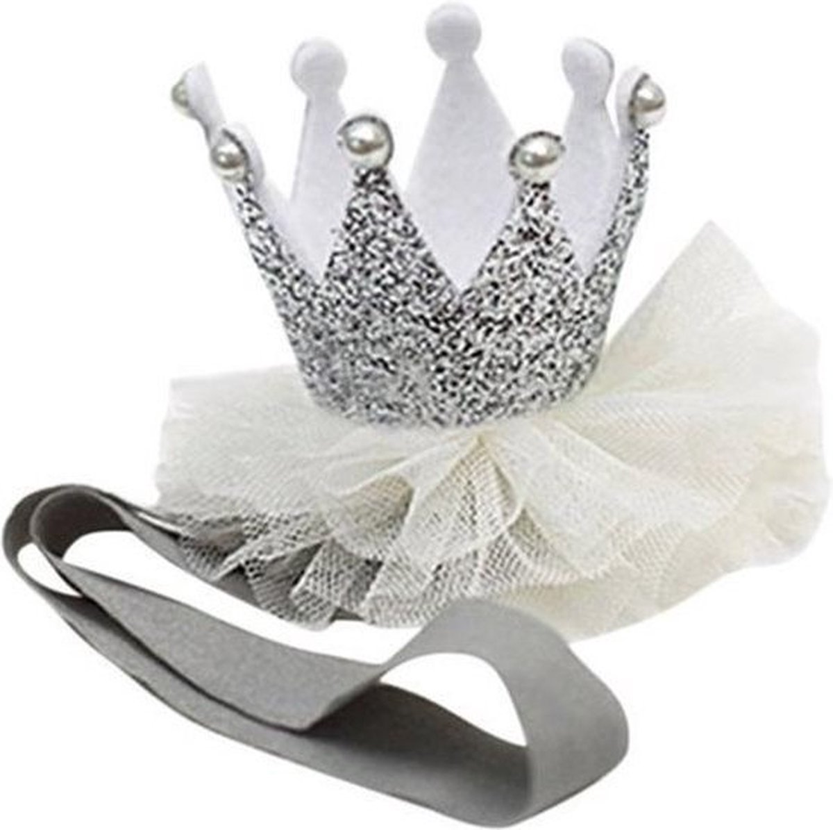   - Kroon – Haarband – Kroontje – Crown – Glitter – Zilver - 10 stuks