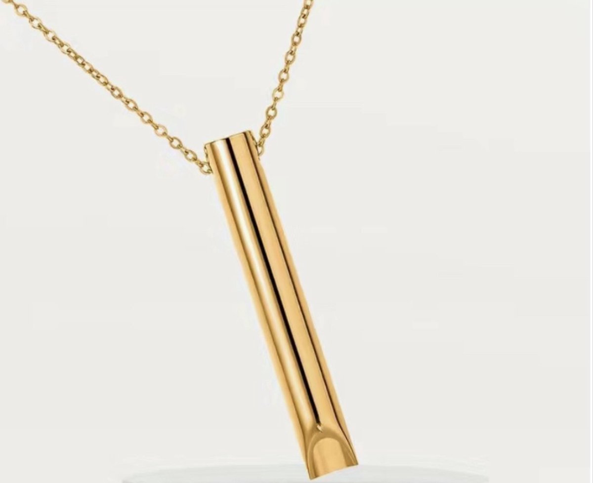  s - Ademketting Goudkleurig - Angstfluitje - Hyperventilatie Hulpmiddel - Mindful Ademen - Adem Meditatie -Anti Hyperventilatie Ketting