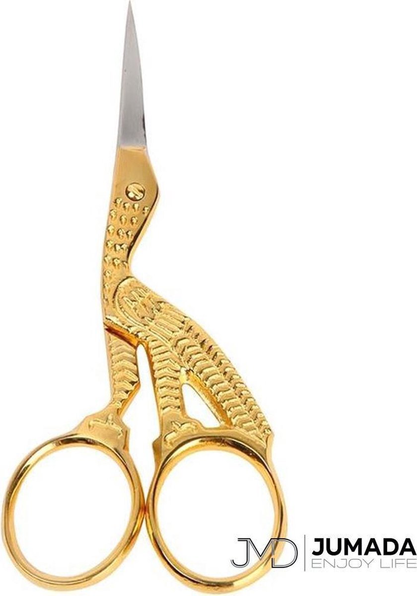 Jumadas Ooievaar Schaar - Borduurschaar - Ooievaarsschaartje - Lengte 9 cm - Goudkleurig