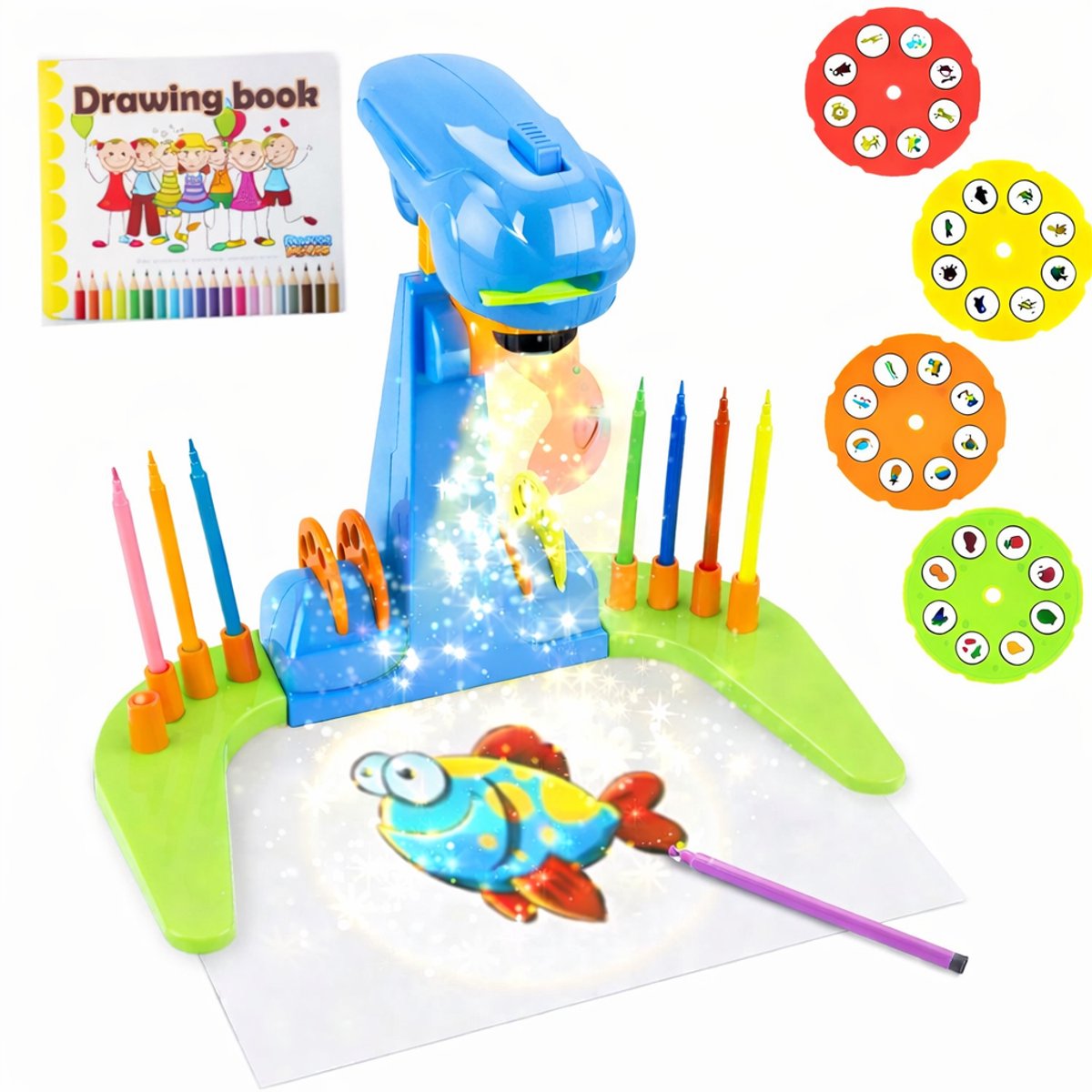 JUMALU – Tekenprojector – Tekenmachine met 32 Motieven – Creatieve Tekentafel voor Kids & Volwassenen – Inclusief Kleur Stiften – Educatief Speelgoed – Blauw