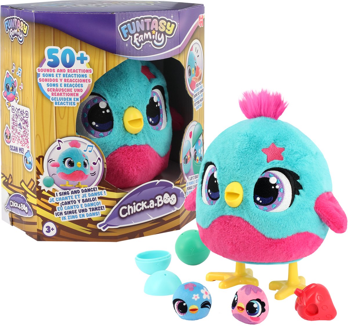   - Funtasy Family - Chick-a-boo - Vanaf 3 jaar - Interactieve knuffel - Speelgoed met geluid - Zingt, danst en legt kuikens