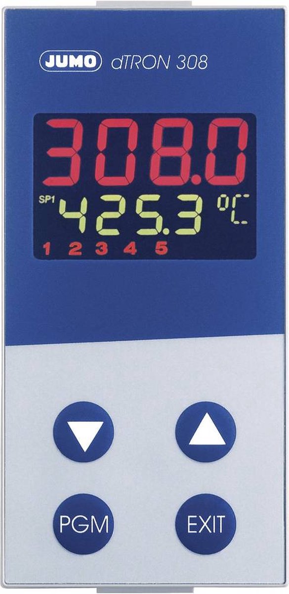 Jumo dTRON 308 (hoch) PID Temperatuurregelaar Pt100, Pt500, Pt1000, KTY11-6, L, J, U, T, K, E, N, S, R, B, C, D -200 to