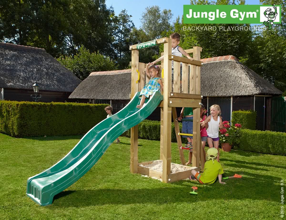 Jungle Tower - Houten Speeltoren - Met Glijbaan - Geel