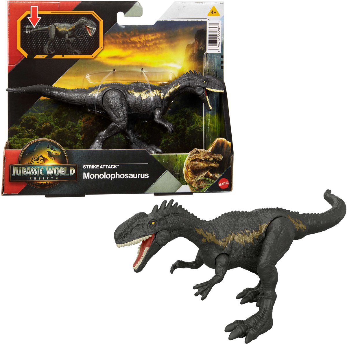 Jurassic World Wedergeboorte Slagaanval Monolophosaurus-figuur Veelkleurig