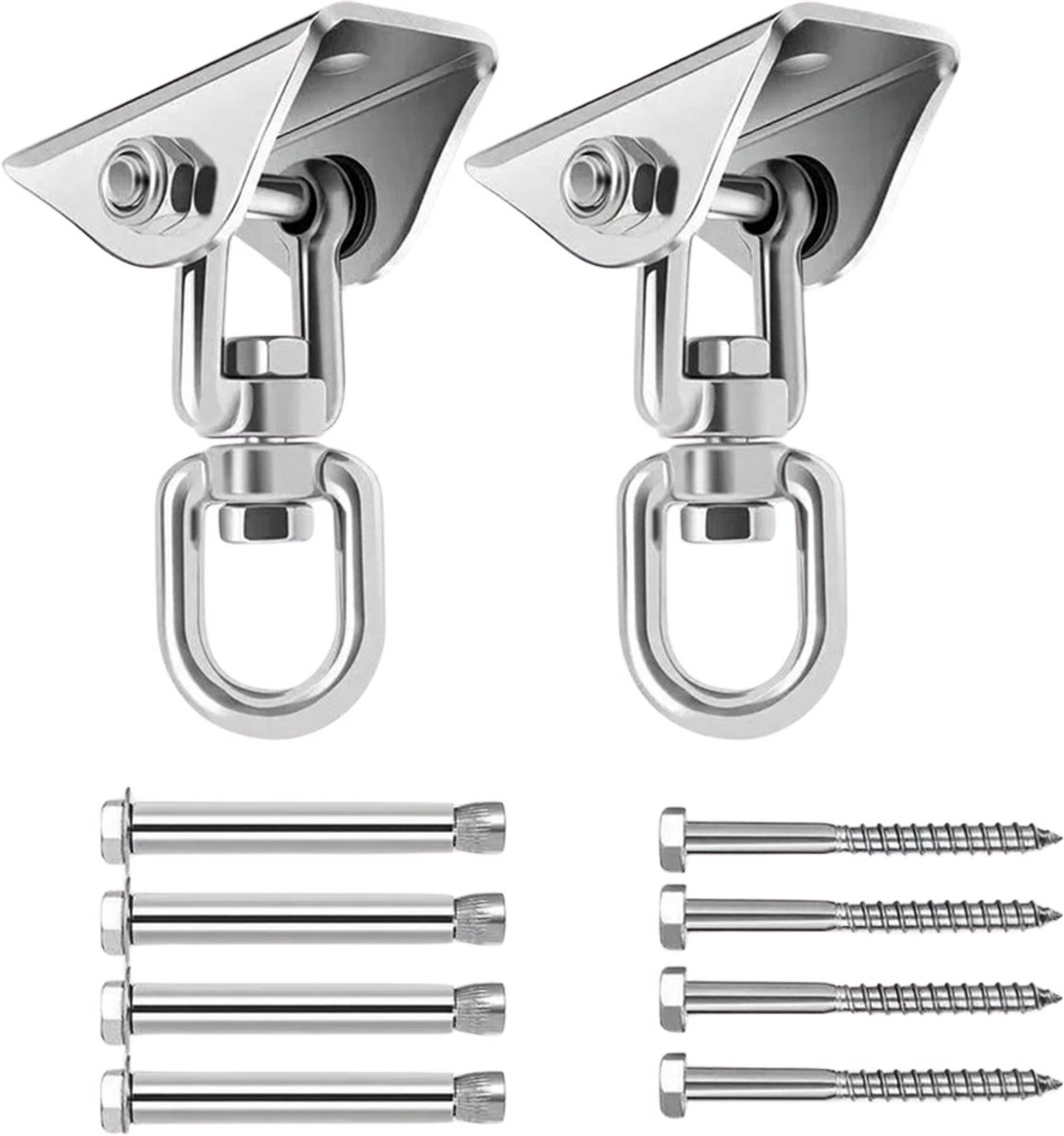   Schommelhaken Set - 2 Stuks - 360° Roterend - RVS Plafondhaak met Schroeven - Voor Hangstoel - Schommel - Bokszak - 400 kg Draagvermogen - Binnen & Buiten