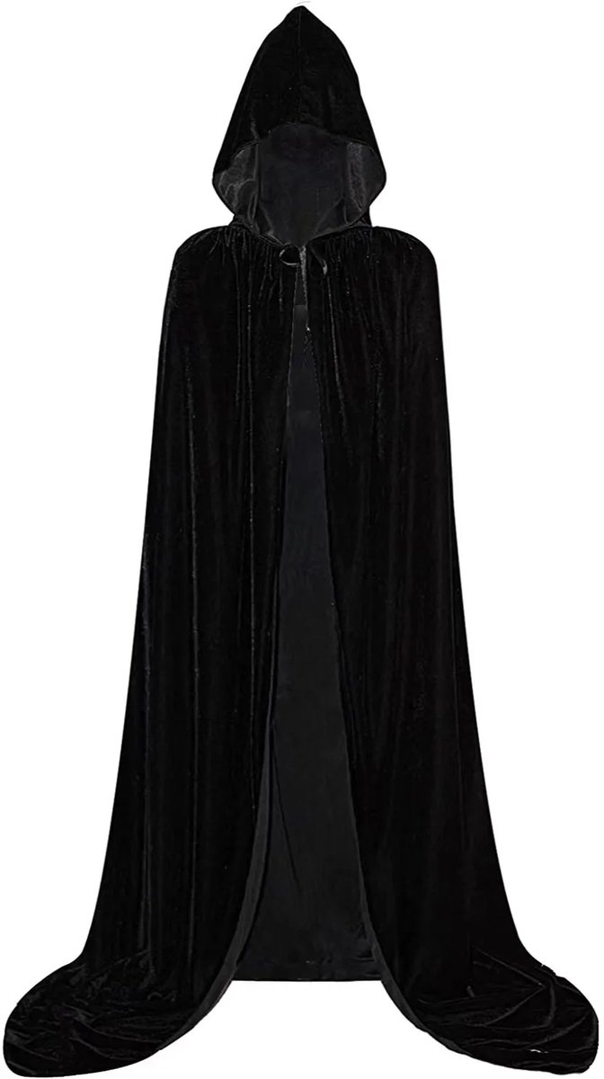 Luxe Zwarte Mantel met Capuchon - 170 cm - XXL - Muts - Volwassenen - Verkleden - Verkleedcape - Gothic - Fantasy - Halloweenpak - Dames - Heren - Unisex - Zwart
