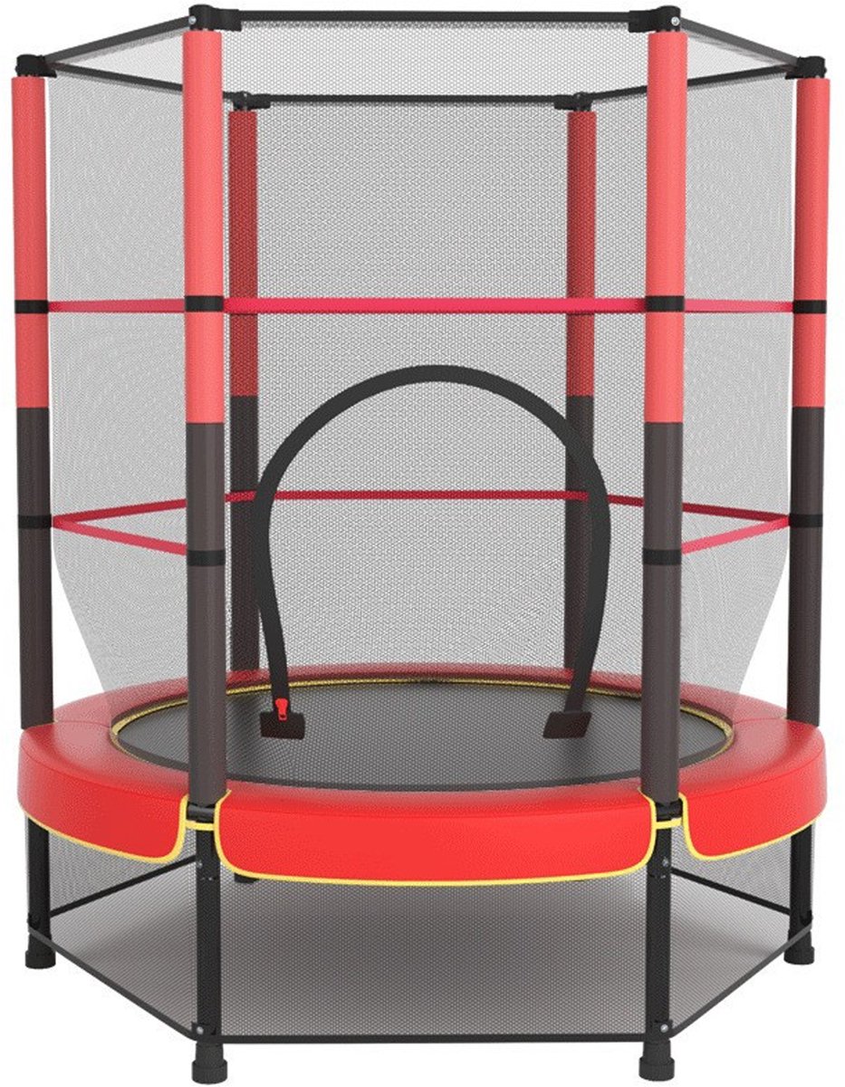 K IKIDO Kinder Trampoline - Trampoline met verhoogd Veiligheidsnet - Ø140 x 160cm - Indoor&Outdoor Kindertrampoline - Rood