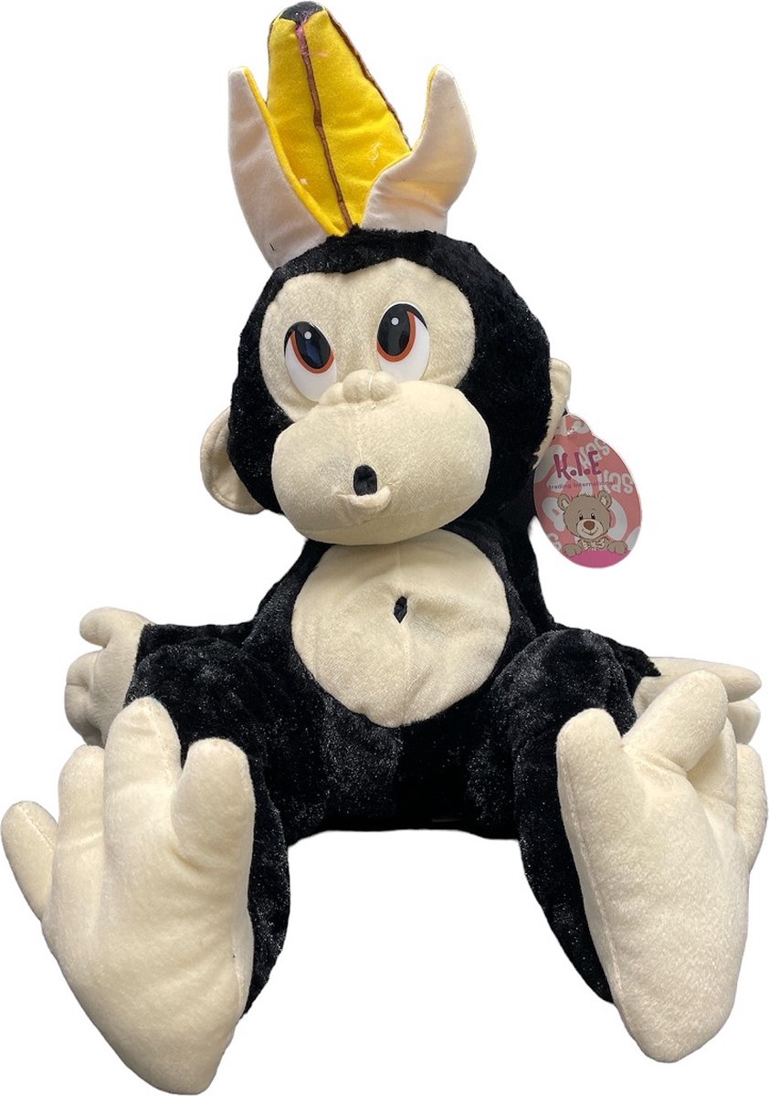 Knuffel Aap met Bananenschil 45 cm - Verschillend Uitgeleverd - Bruin en Zwart