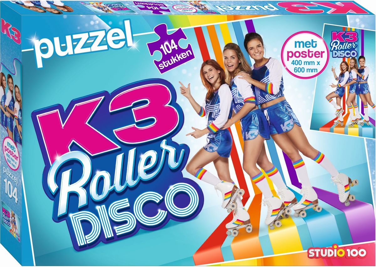 Puzzel K3 rollerdisco met poster: 104 stukjes