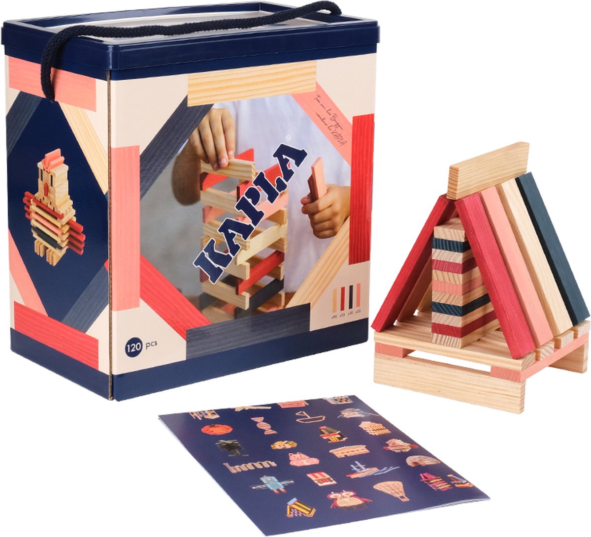 KAPLA - KAPLA Barrel - Constructiespeelgoed - 3 kleuren roze, rood, donkerblauw - 120 Plankjes