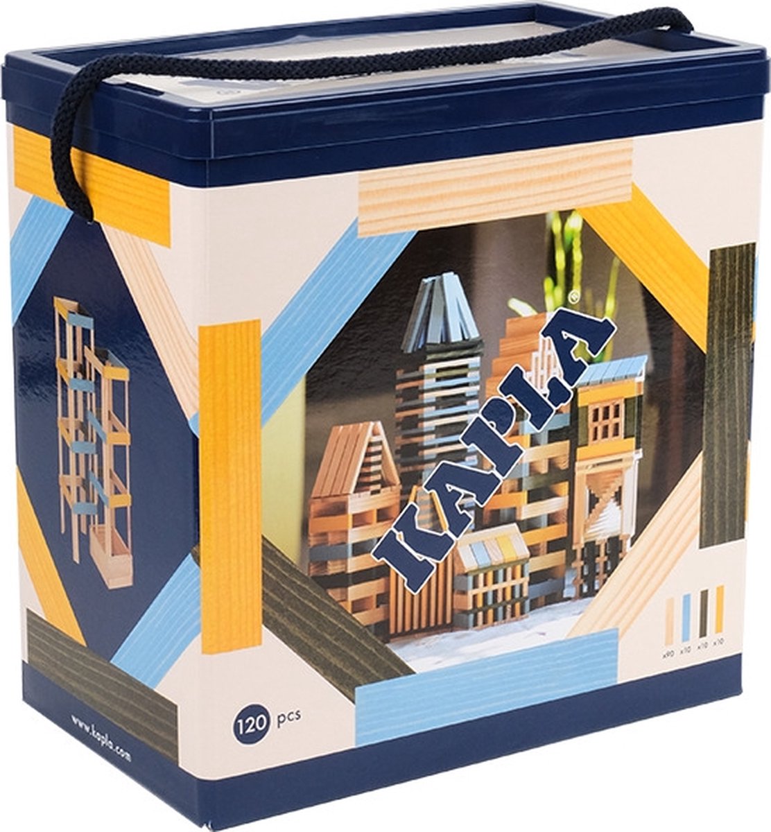 KAPLA Barrel Lichtblauw, Geel en Groen 120 Plankjes