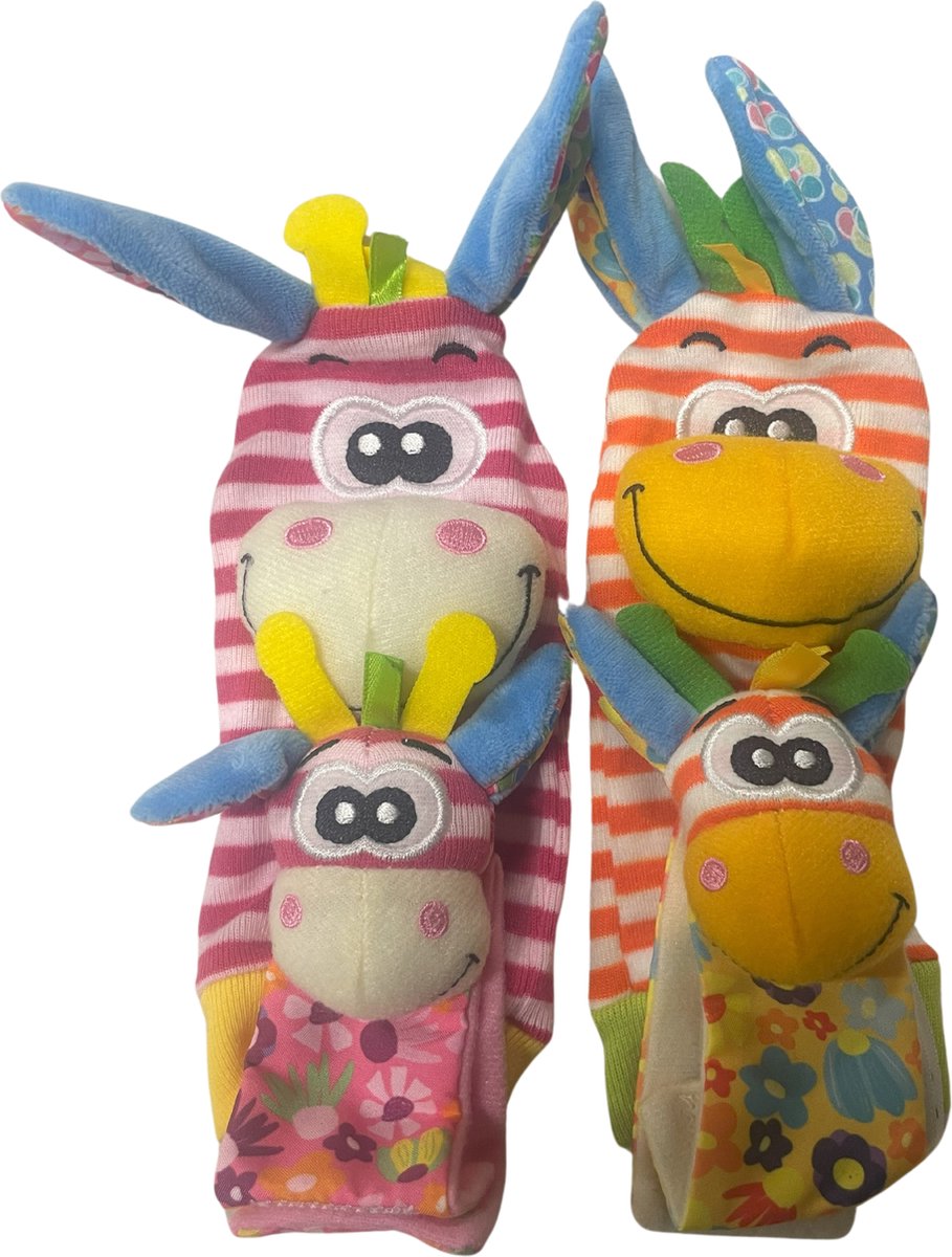 Baby Rammelaar Sokjes en Rammelaar Armbanden - 4-delig rammelaar set - Giraffen - KELERINO.