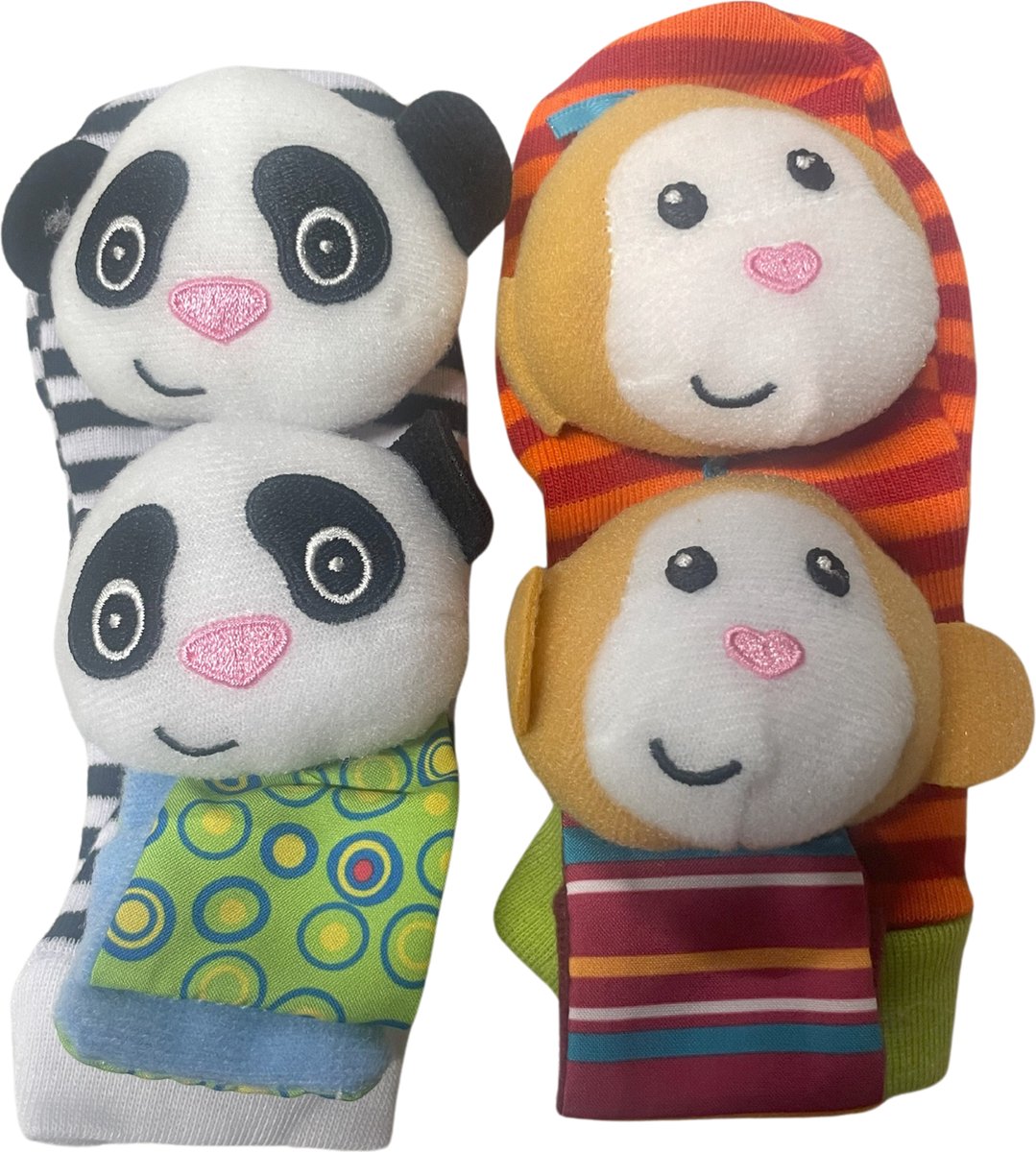Baby Rammelaar Sokjes en Rammelaar Armbanden - 4-delig rammelaar set - Panda en Aap - KELERINO.