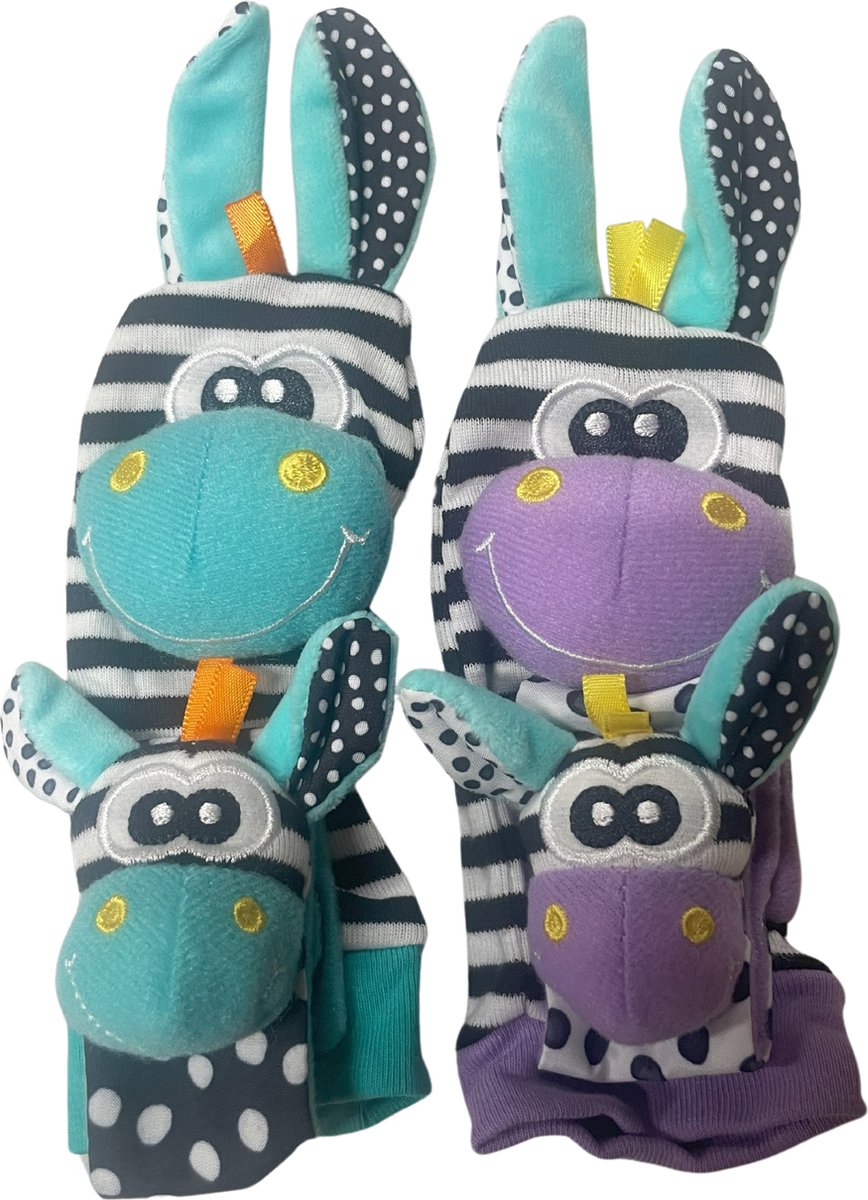 Baby Rammelaar Sokjes en Rammelaar Armbanden - 4-delig rammelaar set - Zebras - KELERINO.