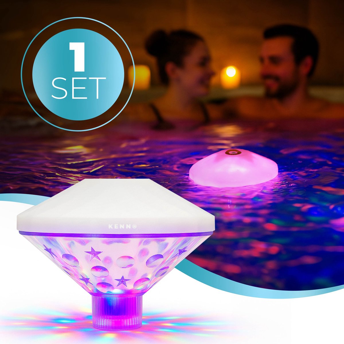 KENN® Oplaadbare Onderwater Lichtshow - 7 Standen - 100% Waterdicht - Snellaadfunctie - Zwembadverlichting - Led Onderwater Lamp - Underwater Lightshow - Badspeeltje - Drijvende Verlichting - Jacuzzi Verlichting - Onderwater Verlichting