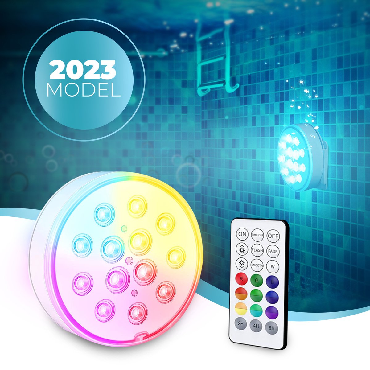 KENN® Oplaadbare Zwembadlamp - 13 LEDs - Met Afstandsbediening - 100% Waterdicht - Inclusief Bevestiging - Zwembadverlichting - Badspeelgoed - Vijververlichting - Onderwaterlamp
