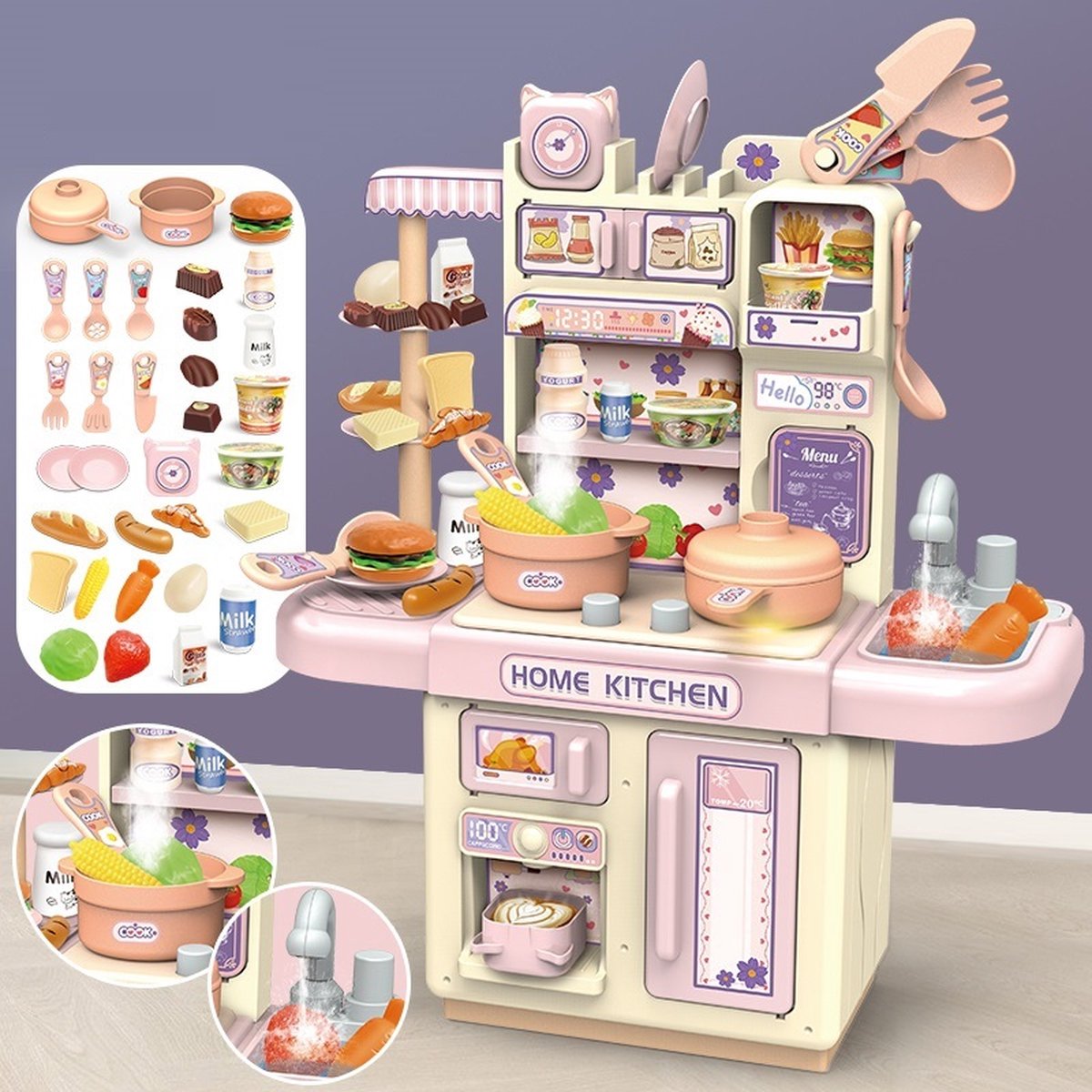 Kinderen speelhuis keuken speelgoed set/simulatie spray water mini servies keukentafel/kinderspeelgoed/vakantie verjaardagscadeau Roze