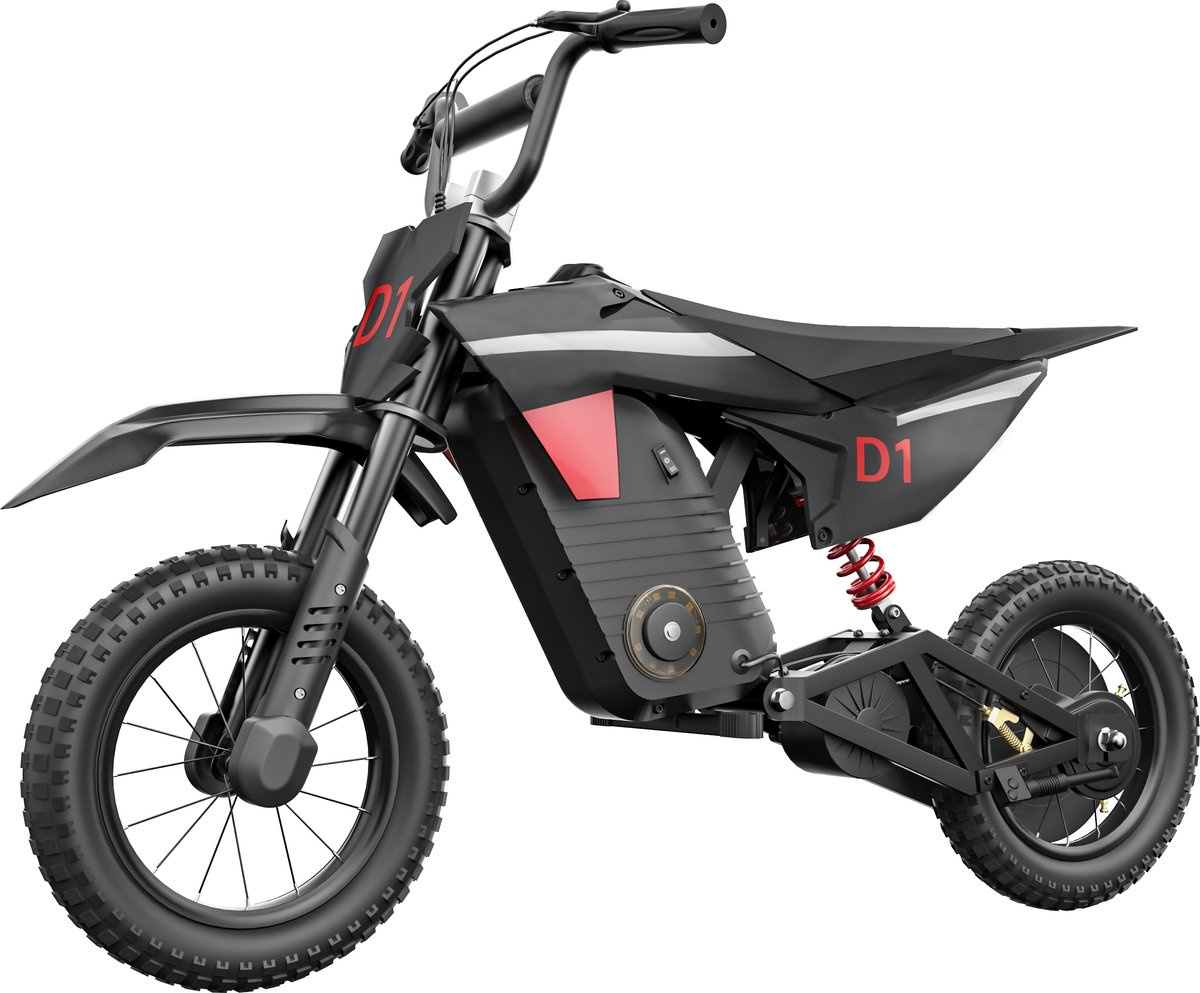 KIDDOWE 36V Elektrische Kindermotor (4-7 jaar) - Cross Bike Off-road met 3 Versnellingen (10/15/25 km/u) - Accuvoertuig - Zwart