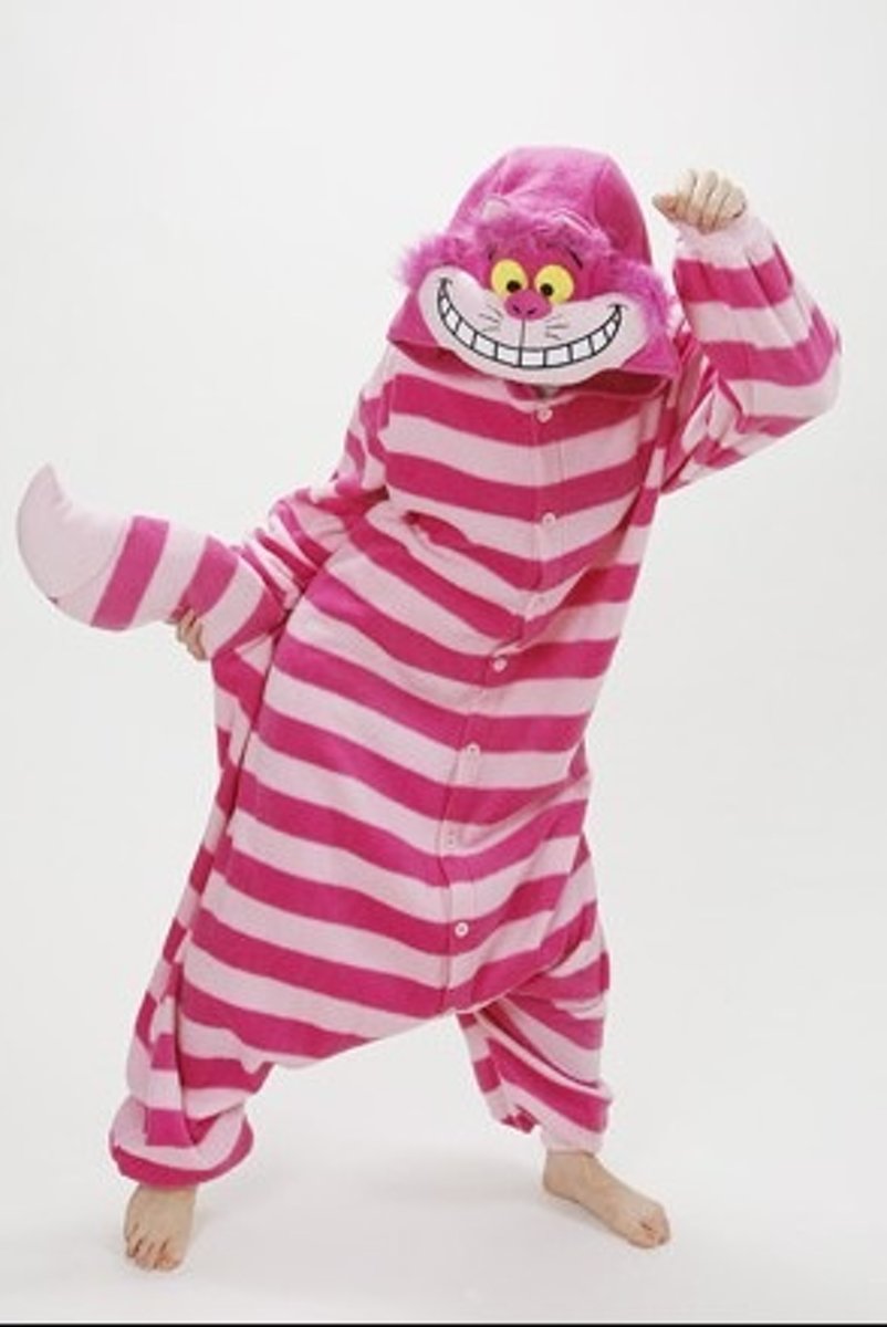 KIMU onesie Cheshire Cat kinder pak roze kat - maat 128-134 - Alice in Wonderland jumpsuit pyama