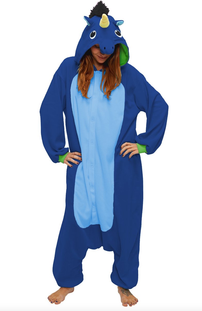 KIMU onesie Eenhoorn Unicorn donkerblauw pak kostuum - maat L-XL - jumpsuit huispak