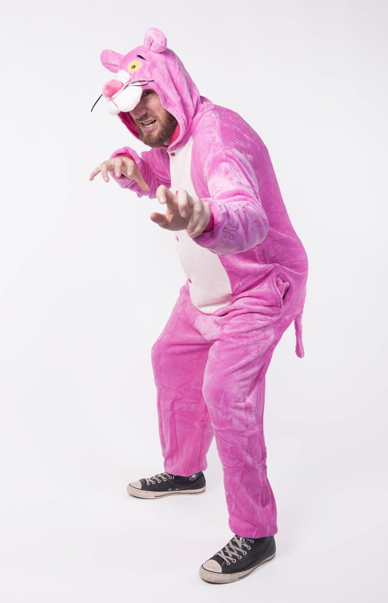 KIMU onesie Pink Panther kinder pak roze - maat 146-152 - jumpsuit pyama