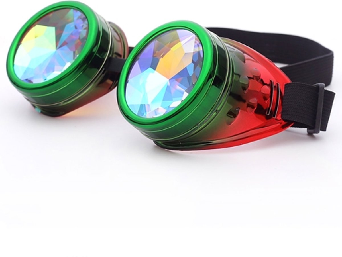Caleidoscoop bril goggles Steampunk - groen rood - draak spacebril