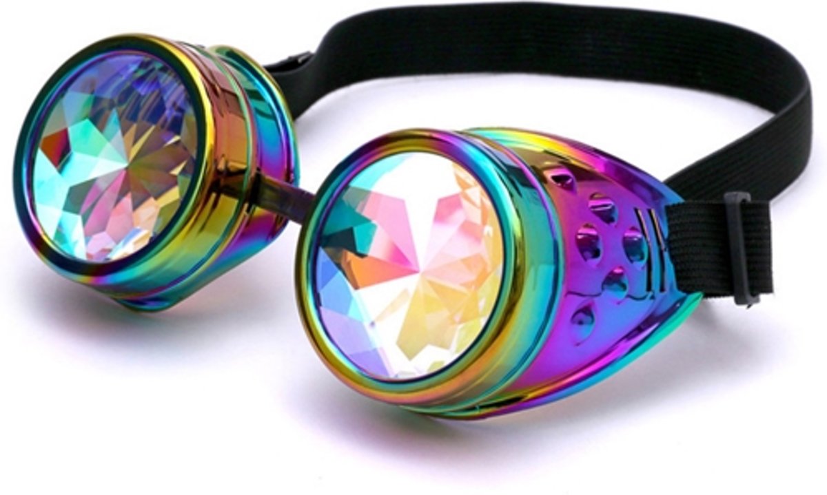 Caleidoscoop bril goggles Steampunk - oliekleurig regenboog - festival