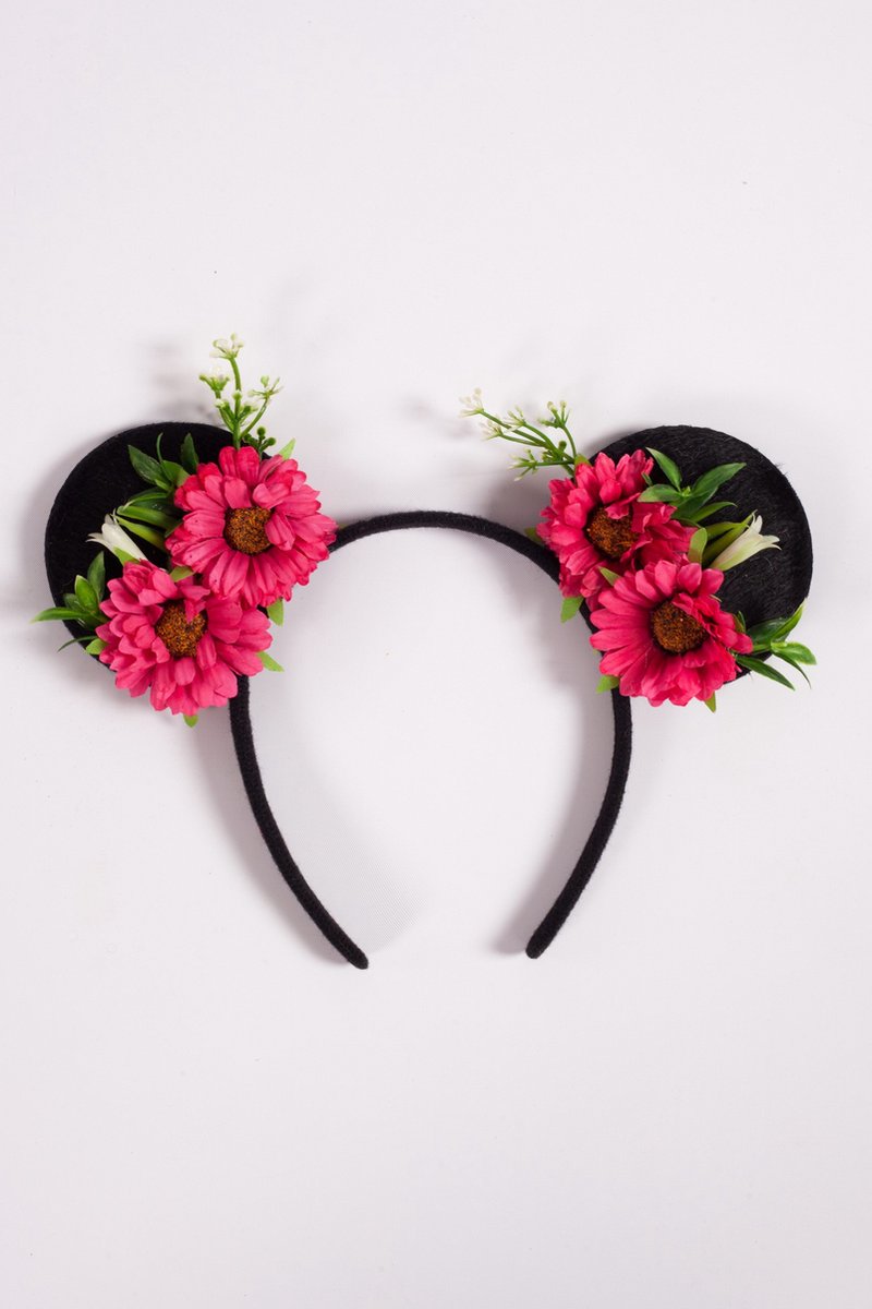 Haarband oortjes bloemen roze diadeem mickey minnie mouse oren muis