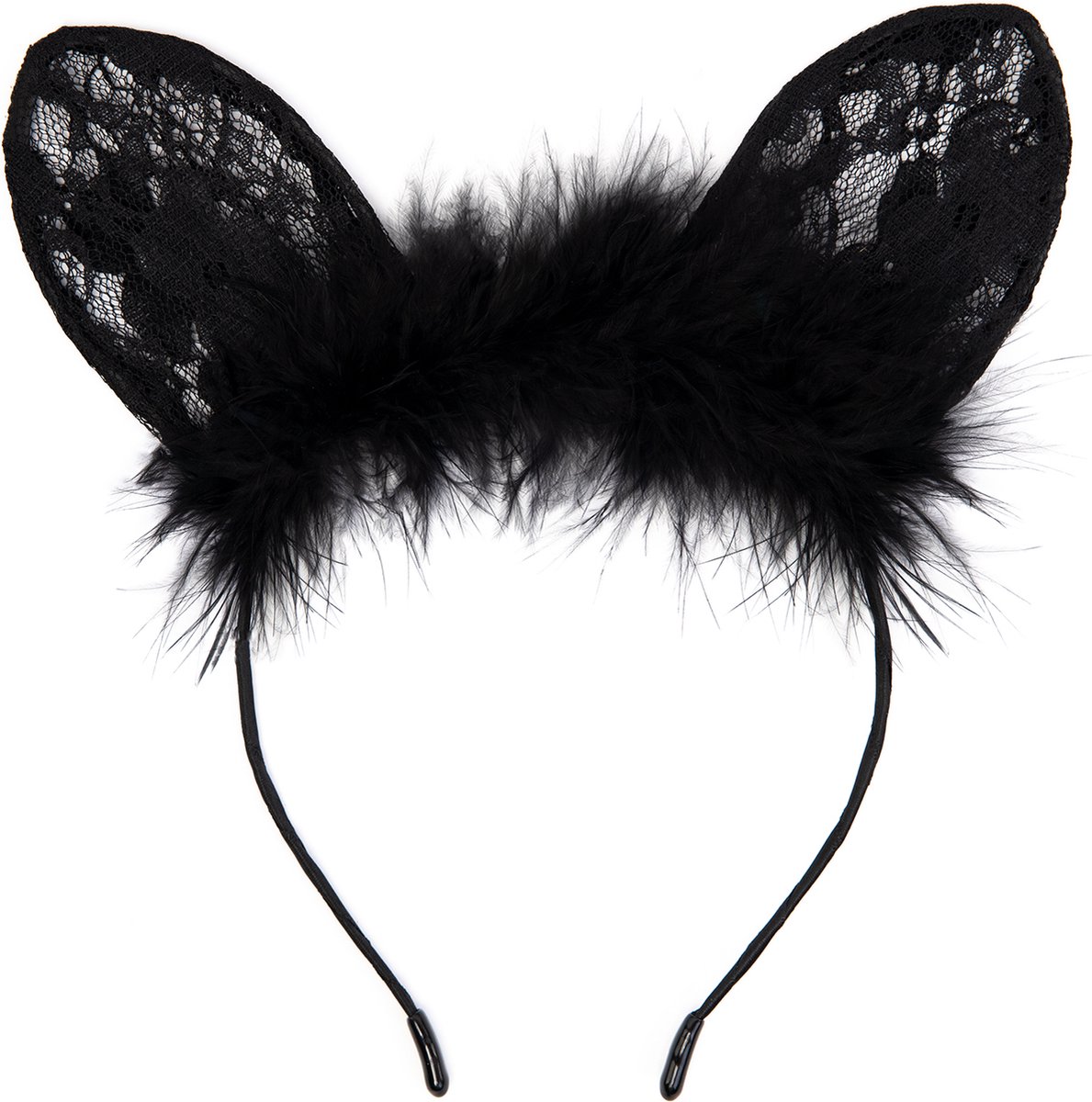 KIMU Haarband Bunny Muis Kant Zwart Dons - Konijnoortjes Diadeem Halloween - Lace Kanten Oortjes Muizenoortjes Konijn Zwarte Oren Burlesque Halloween