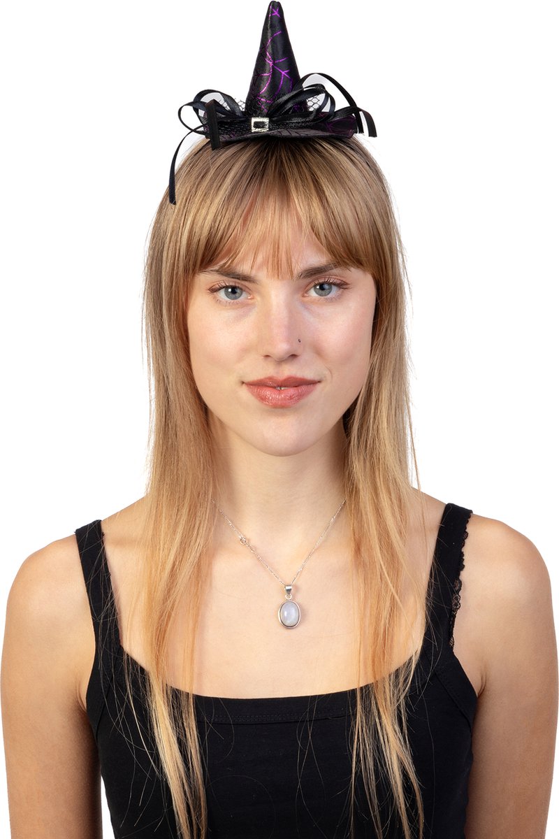   Haarband Heksenhoed Paars - Heks Diadeem Hoed Halloween - Tovenaar Tovenares Heksje Griezel Toverspreuk Toverhoed Heksen Zwart Magie Festival