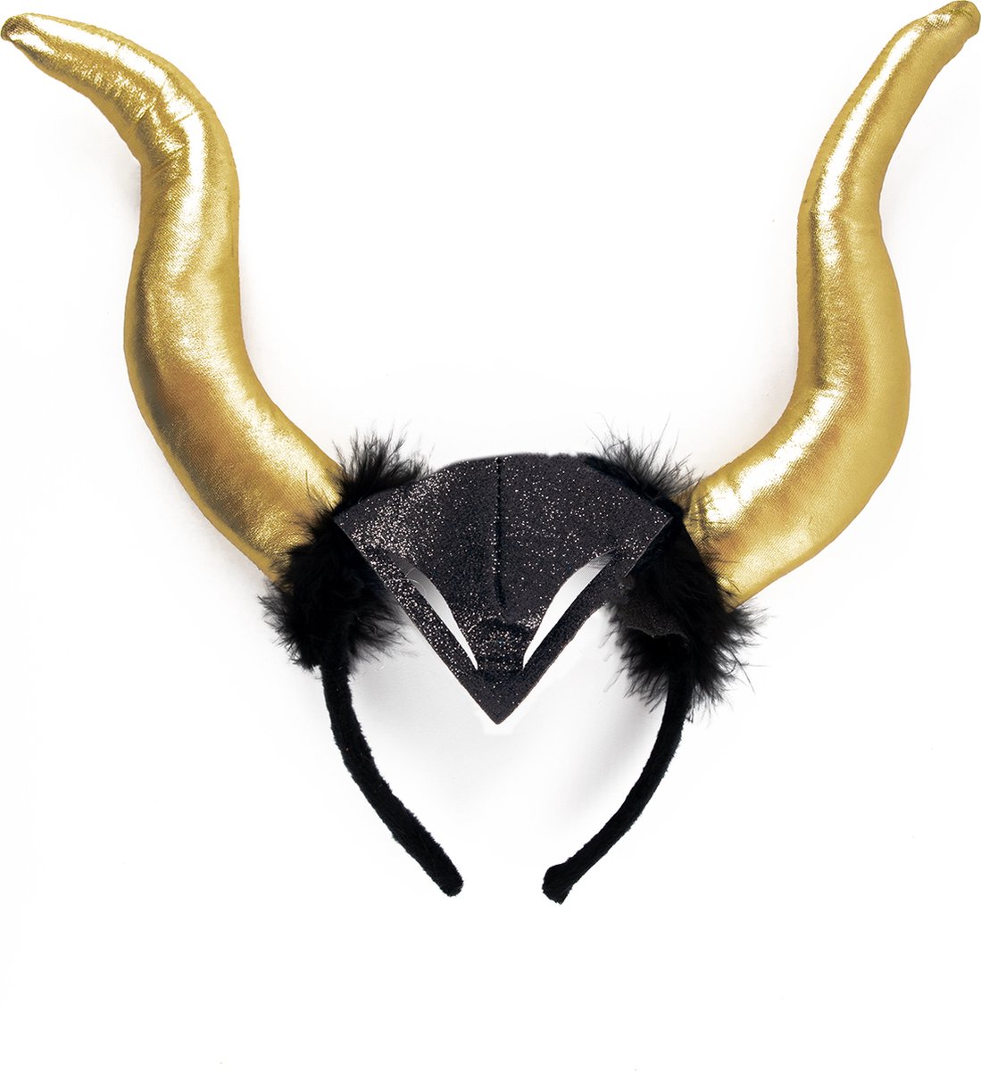 KIMU Haarband Hoorns Goud Zwart Dons - Duivel Diadeem Halloween - Duiveltje Griezel Horror Lucifer Monster Draak Gewei Hert Geit Demon Halloween