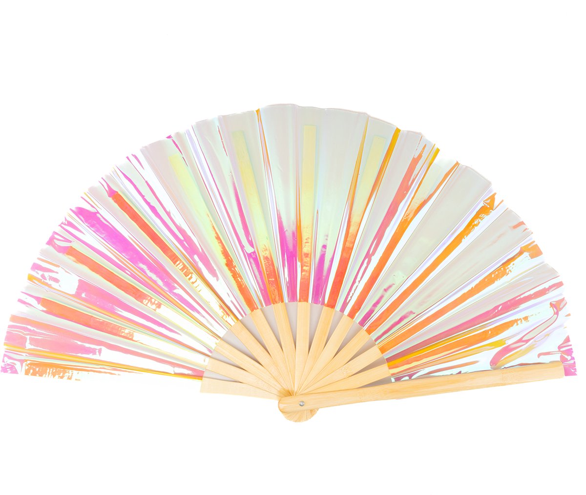 KIMU Waaier Groot Holografisch - Regenboog Iridescent Fan - Grote Handwaaier PVC Rave Vouwwaaier Opvouwbaar Ventilator Zomer Transparant Dames Meisjes Festival