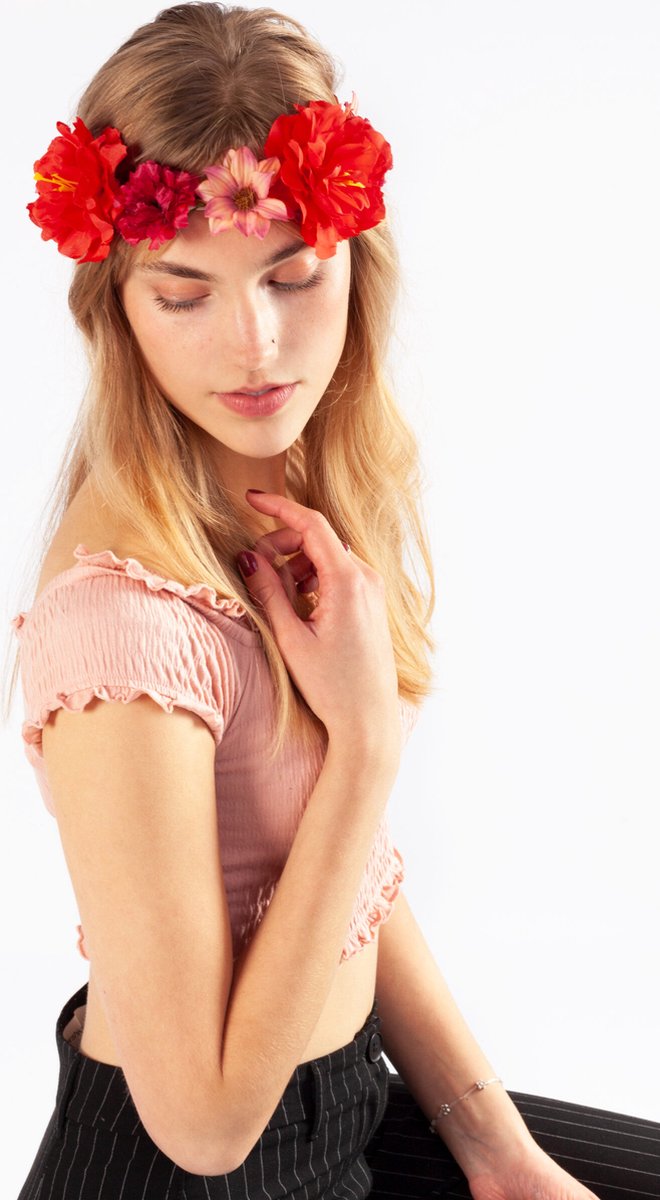   bloemenkrans haar bloemetjes rood bloemen haarband hawaii diadeem