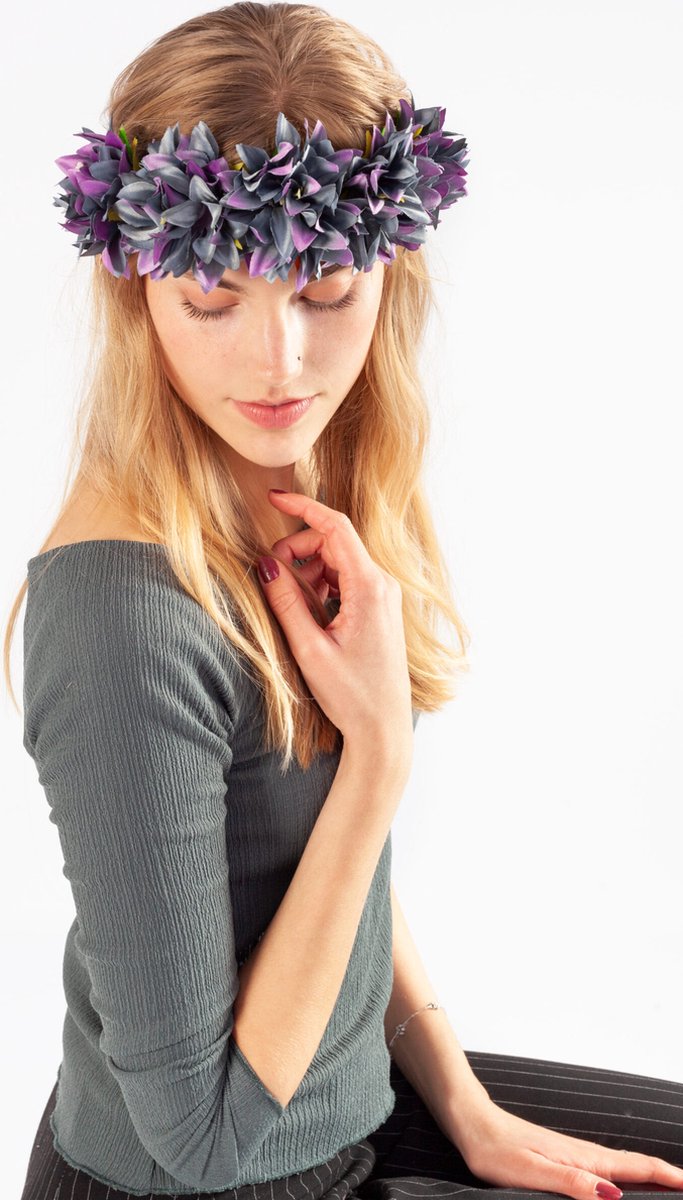   bloemenkrans haar dahlia paars blauw bloemen haarband elfia fairy