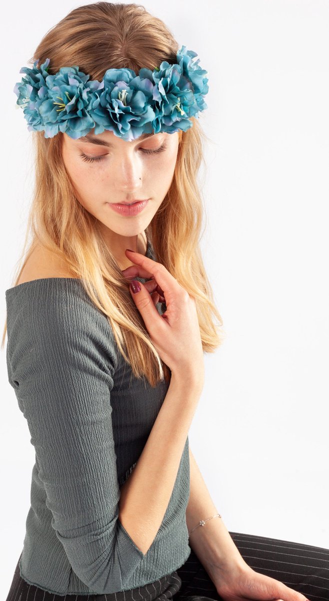   bloemenkrans haar hibiscus hawaii blauw bloemen haarband carnaval