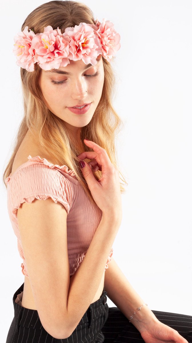   bloemenkrans haar hibiscus hawaii lichtroze bloemen haarband haar