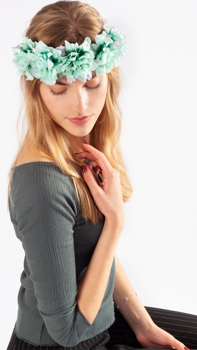   bloemenkrans haar hibiscus hawaii mintgroen bloemen haarband mint