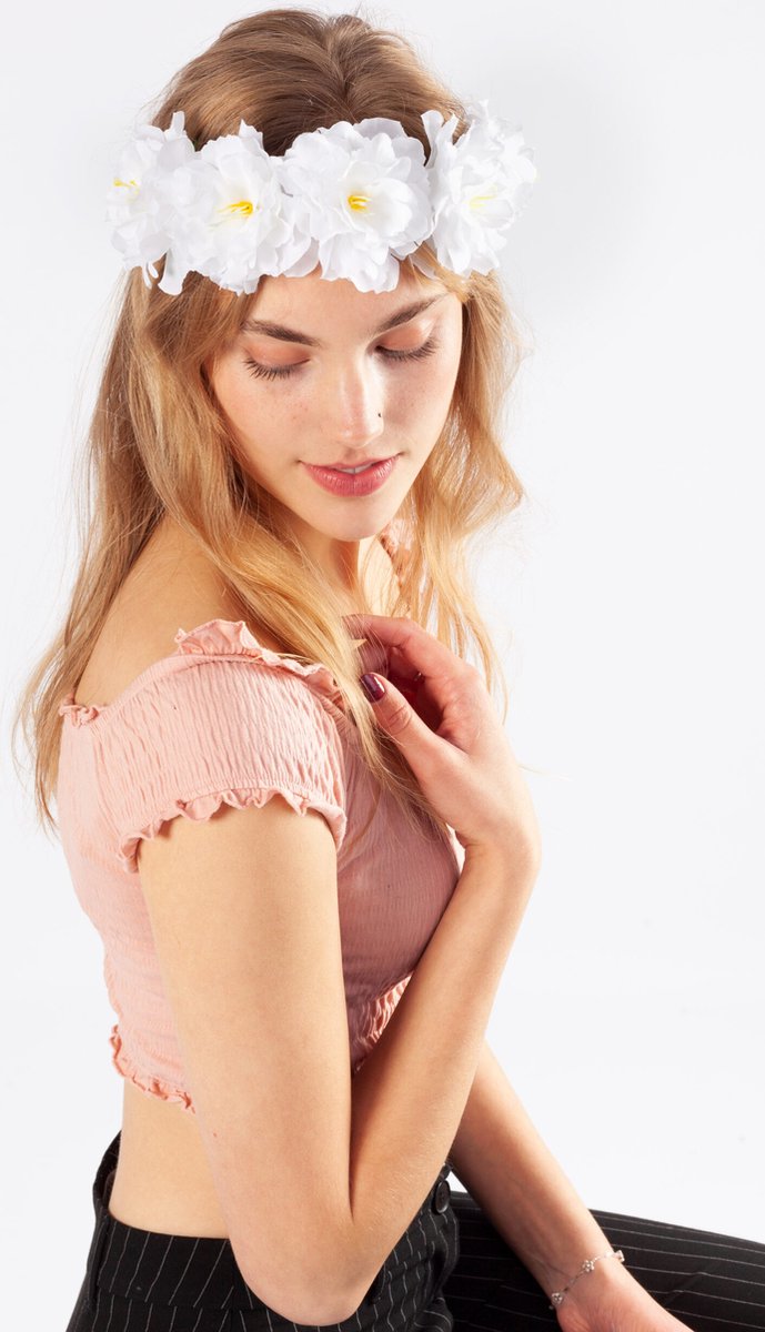   bloemenkrans haar hibiscus hawaii wit bloemen haarband hula girl