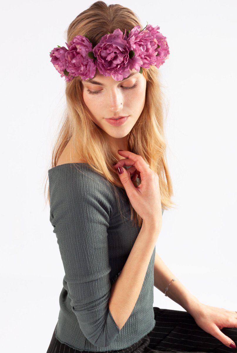  bloemenkrans haar pioenrozen paars bloemen haarband boselfje haar