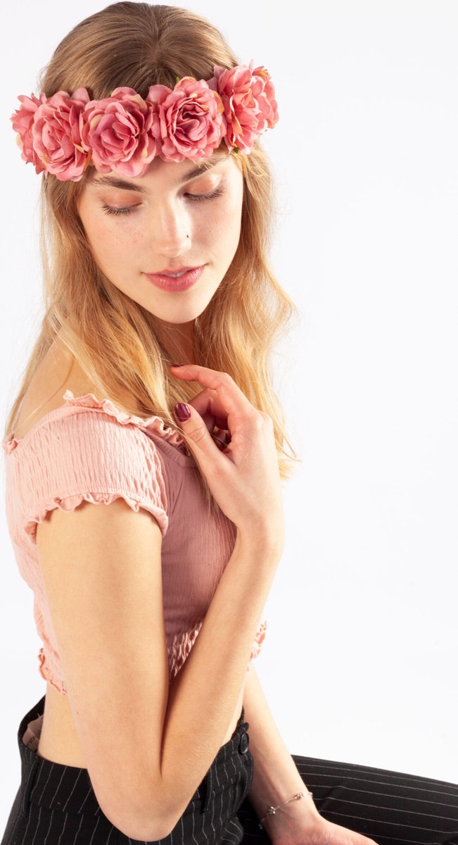   bloemenkrans haar pioenrozen roze bloemen haarband peony hawaii