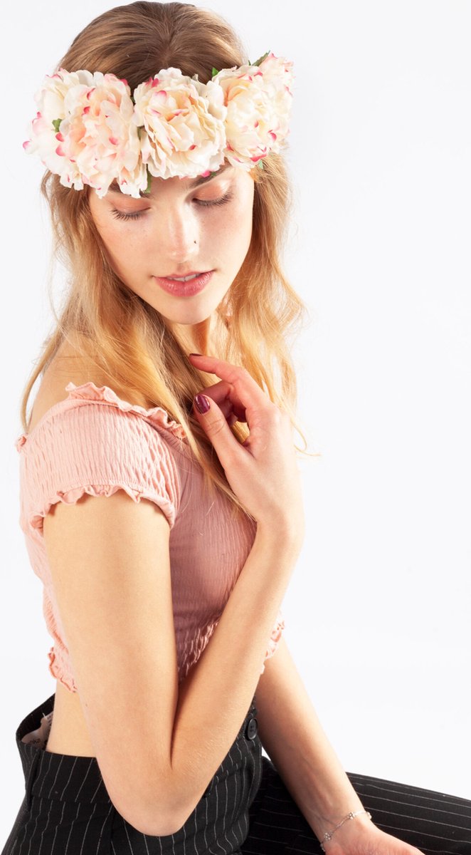   bloemenkrans haar pioenrozen wit roze bloemen haarband fairy haar